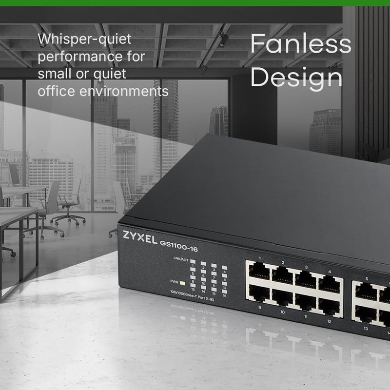 Zyxel 16-Port Gigabit Switch | Unmanaged | Fanless Design | Plug and Play Easy Installation | Network Ethernet Hub [GS1100-16v3] - Image 4